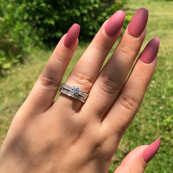 925 Sterling Silver Round & Baguette Ring Set - Picture 6 of 14